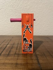 Vintage Halloween 1950s Kirchoff Tin Litho Noise Maker with Wood Handle picture