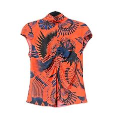 Dries Van Noten Womens Blouse Small Red and Blue Silk Mock Neck Printed picture