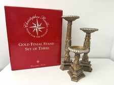 RARE Christopher Radko Gold Finial Stand Set of Three Candle Holders w/Box READ picture