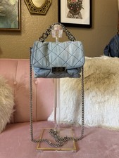 Stella McCartney Soft Quilted Denim Crossbody Top Handle Bag Silver Chain Straps picture