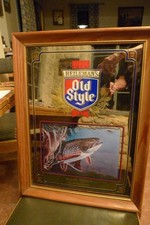 Vintage 1992 Heileman's Old Style Beer Mirrored Bar Sign with Brook Trout picture