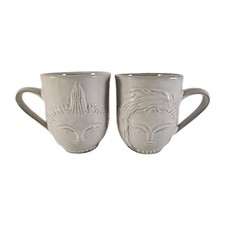 TWO Jonathan Adler RARE Utopia Two-Faced 2-Sided Mugs Ceramic Pottery Coffee Cup picture