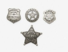 Old West Badge Set 4 Pc Pewter Sheriff Marshal Texas Ranger Pinkerton Pin Lot picture