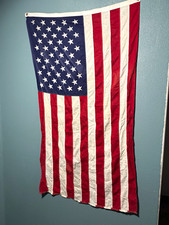 Vintage 50-Star American Flag Red White Blue Sewn Stars Stripes w/ Grommets picture
