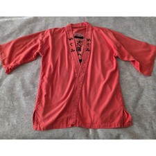 Vintage Japanese Orange Kimono Robe Embroidered Lantern Kanji picture