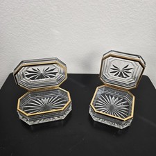 Pair Of Vintage German Lead Crystal Octagonal & Square Crystal Jewelry Boxes picture