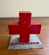 RARE 1950s Red Cross Blood Program Solid Metal Desk Emblem Decor Collectible picture