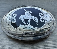 End of the Trail Belt Buckle Handcrafted Denver Colo Western 4” x 3” picture