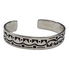 Vintage Native American Hopi Sterling Silver Cuff Bracelet Signed JJ picture