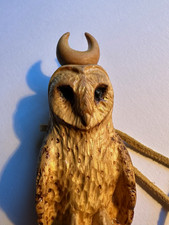 Hand Carved Oak Wood Barn Owl Pendant Necklace Bird Jewelry Carving Pendant picture