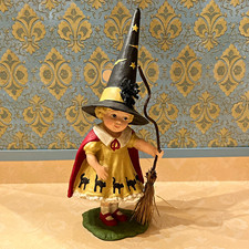 Bethany Lowe Designs Halloween Witch Girl Figurine w/ Broom Resin Painted picture