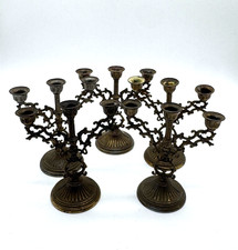 Vintage Interpur Italy Brass 3-Arm Candelabra Candle Holders Set of 5 picture
