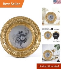 Elegant 3x3 Vintage Round Picture Frame with Floral Design - Gold Resin Decor picture