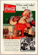1937 Coca Cola Vintage Print Ad Santa Claus Christmas Coke Soda Bottle Drumstick picture