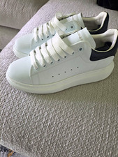 Alexander McQueen Mesh Runner Men’s Leather Sneakers White/Black Lace-Up 11D picture