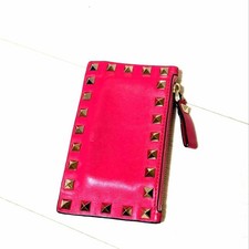 Valentino Pink Studded Card Coin Wallet Serial Number Used picture