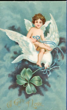 Antique Postcard Valentine St Patrick Gift Love Cherub Dove Shamrock Undivided picture
