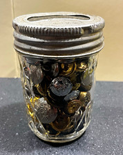 Vintage Mixed Lot Round Metal Shank Buttons in Jar, Gold Silver Black, 101-500 picture