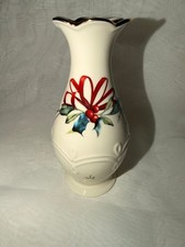 Vintage Ceramic Vase with Holiday Design and Gold Trim picture