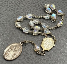 VTG French Sainte Anne de Beaupre AB Crystal Glass Pocket  Rosary Bracelet picture