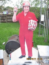 RED ADAIR  OIL FIELD FIRE FIGHTER PEARL BEER LARGE CARDBOARD CUT-OUT picture