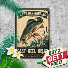 Jumping Freshwater Game Fish Sign Bold Sportsman Lake Cabin Metal Tin Plaque picture