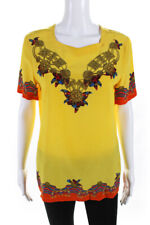 Escada Margaretha Ley Womens Crew Neck Short Sleeve Abstract Blouse Yellow 36 picture