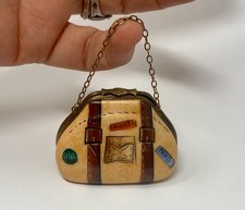 Limoges France Peint Main Porcelain Hinged Trinket Box Bag Luggage Paris picture