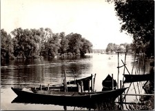 Boats River Caputh Germany Trees Wooden Poles Stamp Real Photo RPPC Postcard picture