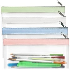 4 Pack Clear Pencil Pouch With Zipper Case Small Bag Makeup Holder Money picture