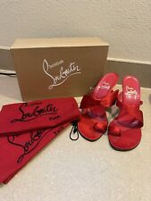 Vintage Christian Louboutin Elys Red Satin Bow Strappy Heels Sandals 39.5 8.5 picture