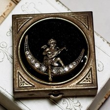 Vintage 90s Celestial Cherub Moon Trinket Box Pill Case Whimsigoth Non Magnetic  picture