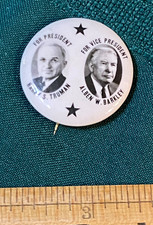 1948 TRUMAN BARKLEY*JUGATE*CAMPAIGN PINBACK BUTTON-EMRESS NOVELTY*SCARCE*EXC CON picture