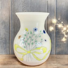 Hand Made Studio Art Pottery Bud Vase Round Bottom Artist Marked Flowers Pattern picture