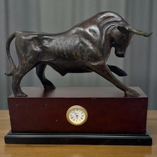 Bey-Berk Bull Bronze Electroplated Figurine Clock Desk Decor Sculpture picture