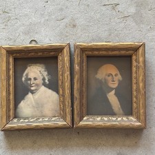 Vintage~ George Martha Washington Small Portraits - Framed  4 1/4