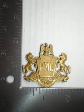 Trischler Estate-Vintage Brass Pennsylvania Military College PMC Kepi Hat Badge picture