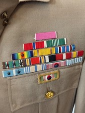 RARE WW1 WWII Korea Colonel Uniform Three War Veteran Bullion Patch Sewn Ribbons picture