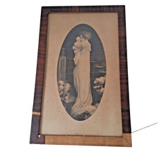 Vintage 1920s-30s Mother Baby Portrait Print Art Deco Wood Frame 18x11 picture