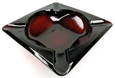 Antique 1940s Anchor Hocking Glass Ruby Red Large Square Ashtray Made In USA picture