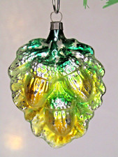 Vintage Glass Gold ACORNS Embossed on Green Leaf Christmas Ornament Germany picture
