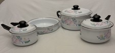 Kobe Japanese Floral Enamelware Cookware Collection 7pc Set VINTAGE 1970s picture