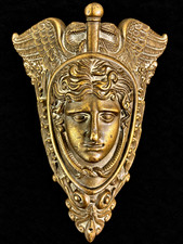 Ornate Victorian 1800's Caduceus Brass Face Mask Billiard Table Pocket Corner picture