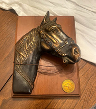 Vintage Redlands Mounted Police Cast Metal Horse Head Plaque Bronze Brass Heavy picture