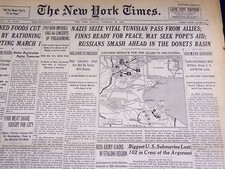 1943 FEB 22 NEW YORK TIMES NAZIS SEIZE VITAL TUNISIAN PASS FROM ALLIES - NT 1883 picture