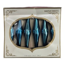 Box of 6 Vtg Shiny Brite Japan Caps Blue Glass Torpedo Christmas Ornaments  picture