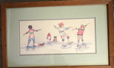Vintage Ava Freeman Skateboarders Art Print Framed 21.5”x13.5” 1980s Retro Decor picture