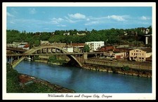 Oregon City, OR Willamette River Bridge Curteichcolor Postcard Vintage picture