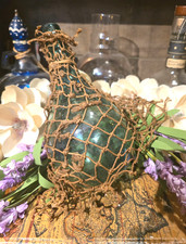 Authentic Rare VTG French Maritime Green Glass Teardrop Demijohn in Rope Netting picture