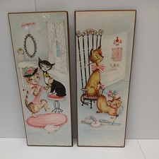 VTG 60's MCM- Margery D’Arcy Wall Art Set -Kitsch- Prissy Kitty & Powder Room picture